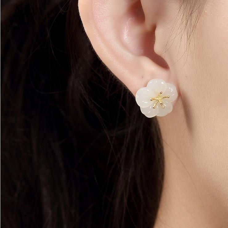 Bông Tai Mạ Bạc 925 Đính Đá Ngọc Bích Trắng Sang Trọng Cho Nữ A7 S925