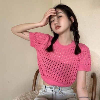 Áo lưới màu Quảng châu cổ tròn bo