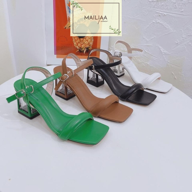 Sandal gót trong viền 7 phân MAILIAA quai ngang phồng