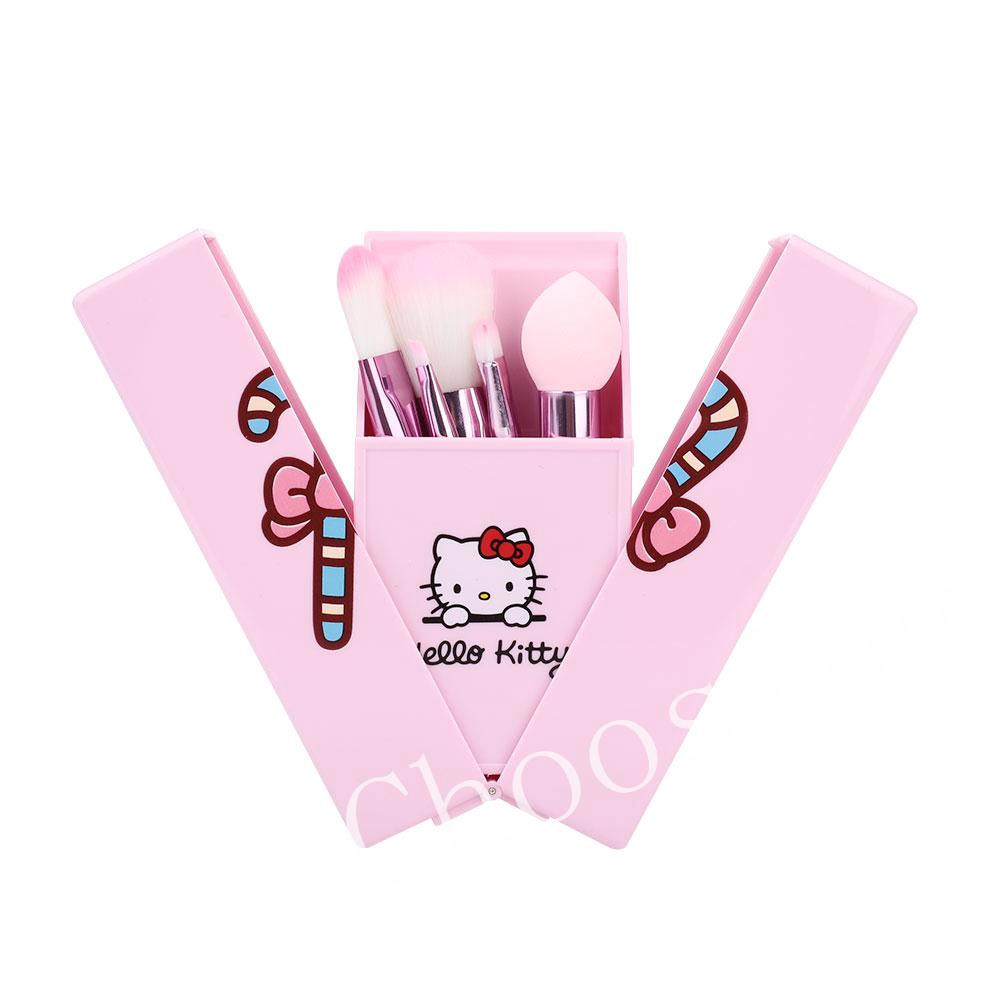 Hộp 8 Cọ Trang Điểm Hình Hello Kitty màu Hồng Xinh Xắn - kèm gương