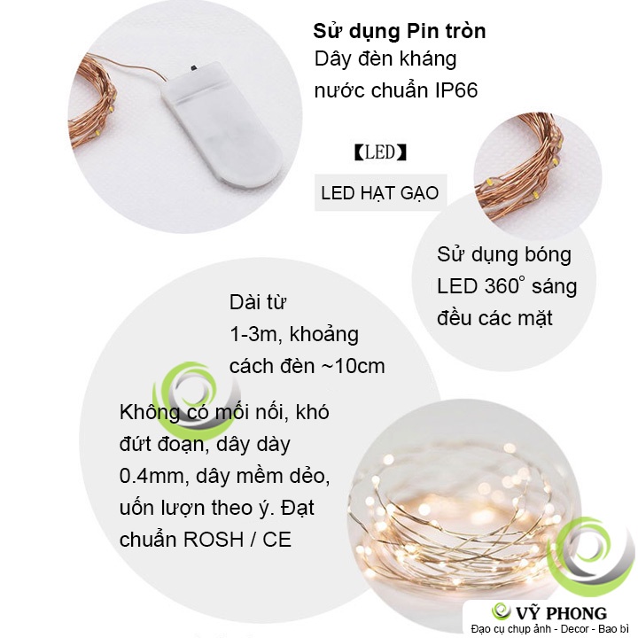 ĐÈN LED DÂY ĐOM ĐÓM 1 MÉT 10 BÓNG CHỐNG NƯỚC ĐÈN LED FAIRY LIGHT LOẠI TỐT TRANG TRÍ HỘP QUÀ ĐẠO CỤ CHỤP ẢNH DDC-289