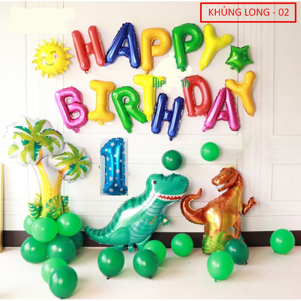 Set bong bóng Sinh nhật Khủng Long cho bé phụ kiện trang trí sinh nhật happy birthday