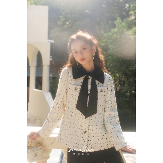 Áo vải dạ tweed trắng