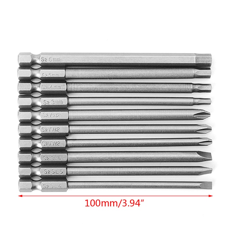 Bộ 10 Mũi Khoan Thép Torx Slotted PH2 S2 Chuôi Lục Giác 1 / 4 100mm