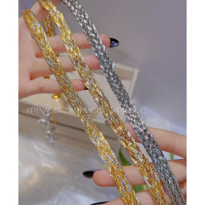 Dây chuyền, vòng cổ 3 bính ép dẹp phối màu, bản dày sang trọng, chạm máy 4D siêu sáng .PTNACC.