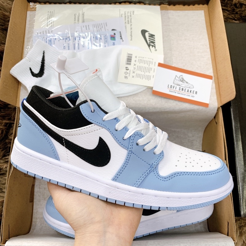 (VIDEO THẬT) Giày Jordan blue cổ thấp  ❤️tặng kèm dây❤️ giày thể thao nam nữ sneaker jd 1 xanh dương hàng 11 full box