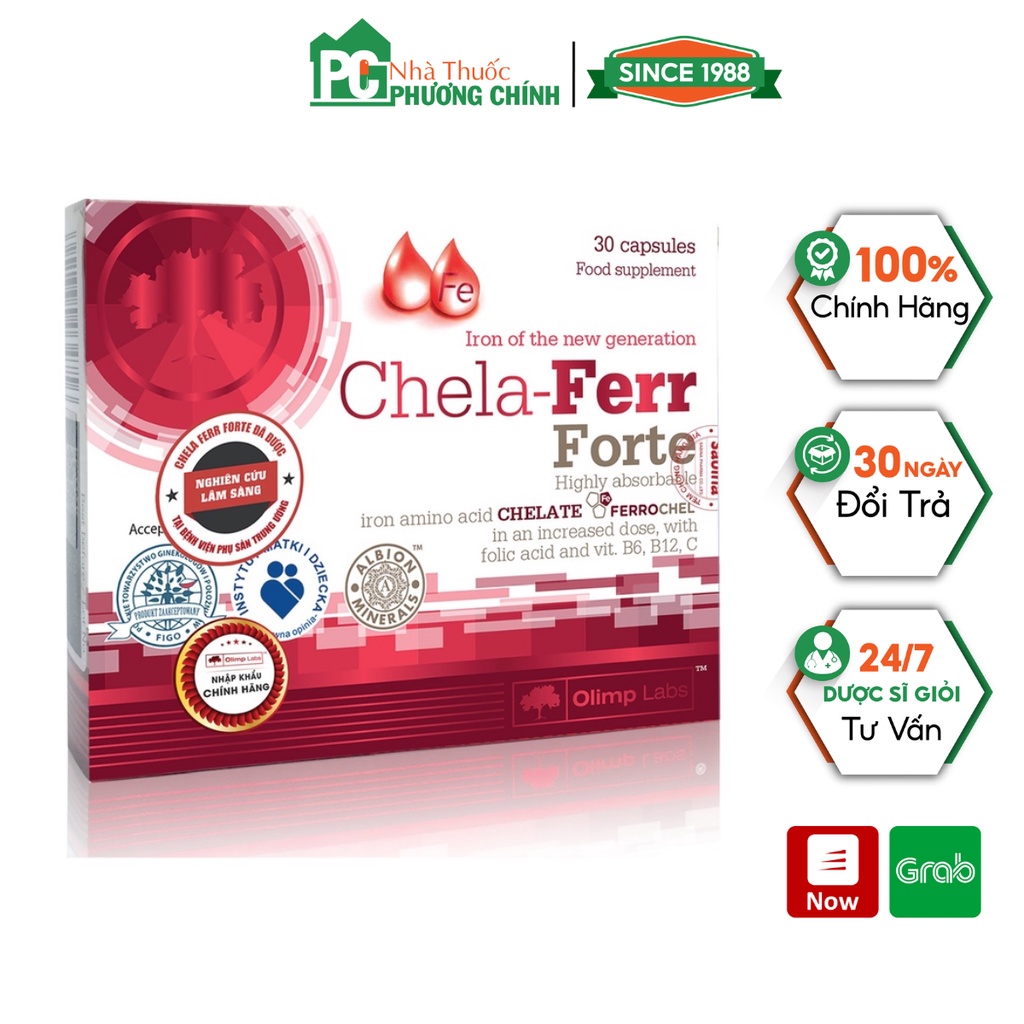 Sắt Cho Bà Bầu Chela Ferr Forte - Phòng Ngừa Nguy Cơ Sinh Non &amp; Băng Huyết Sau Sinh (Hộp 30 Viên)