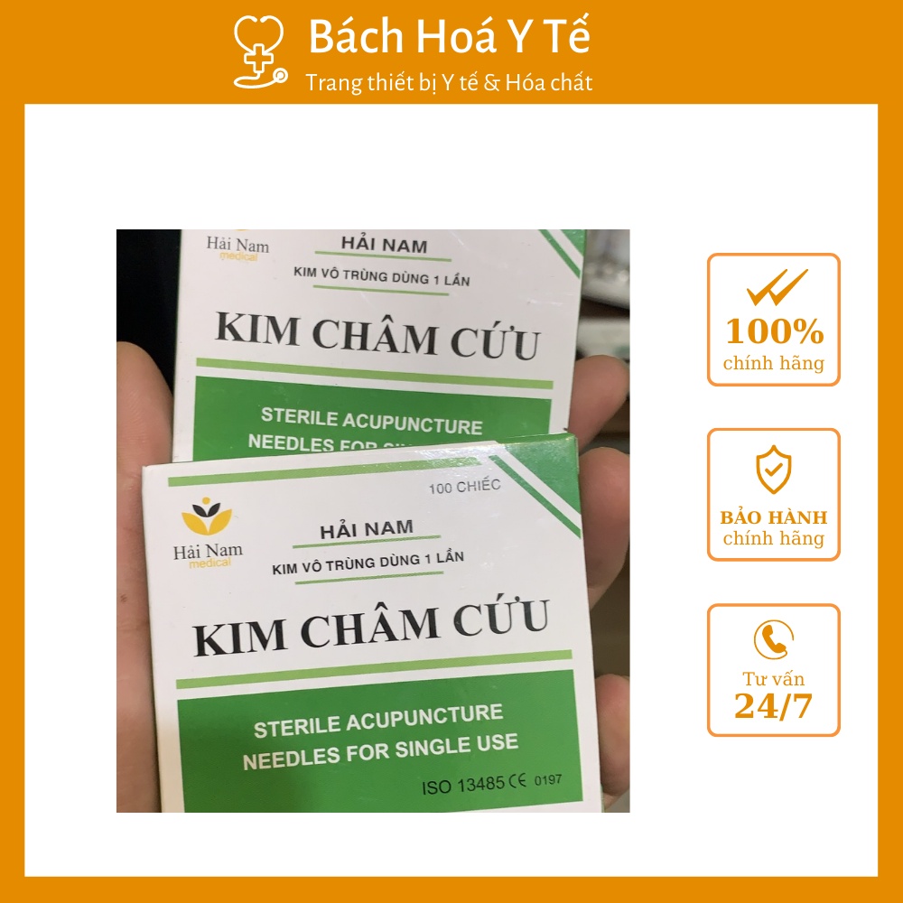 Kim châm cứu tiệt trùng Hải Nam, Hộp 100 kim, chất liệu thép không gỉ