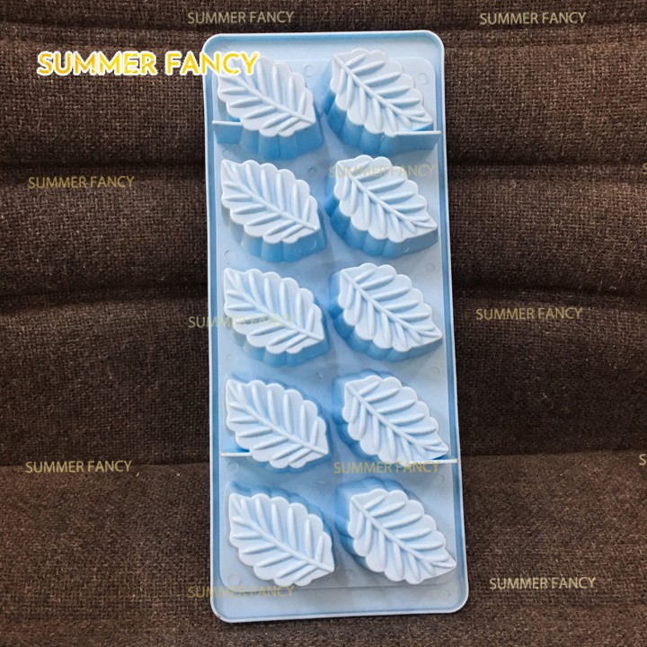 Khuôn 10 lá dài / khay đá gân lá thạch phô mai rau câu trà sữa kẹo - Leaf shape ice cube tray mold