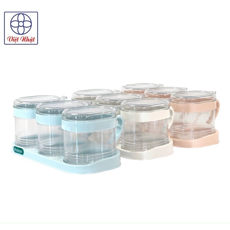 Bộ 3 lọ đựng gia vị có thìa Việt Nhật, hũ đựng gia vị có năp đay bền đẹp tiện dụng 2936