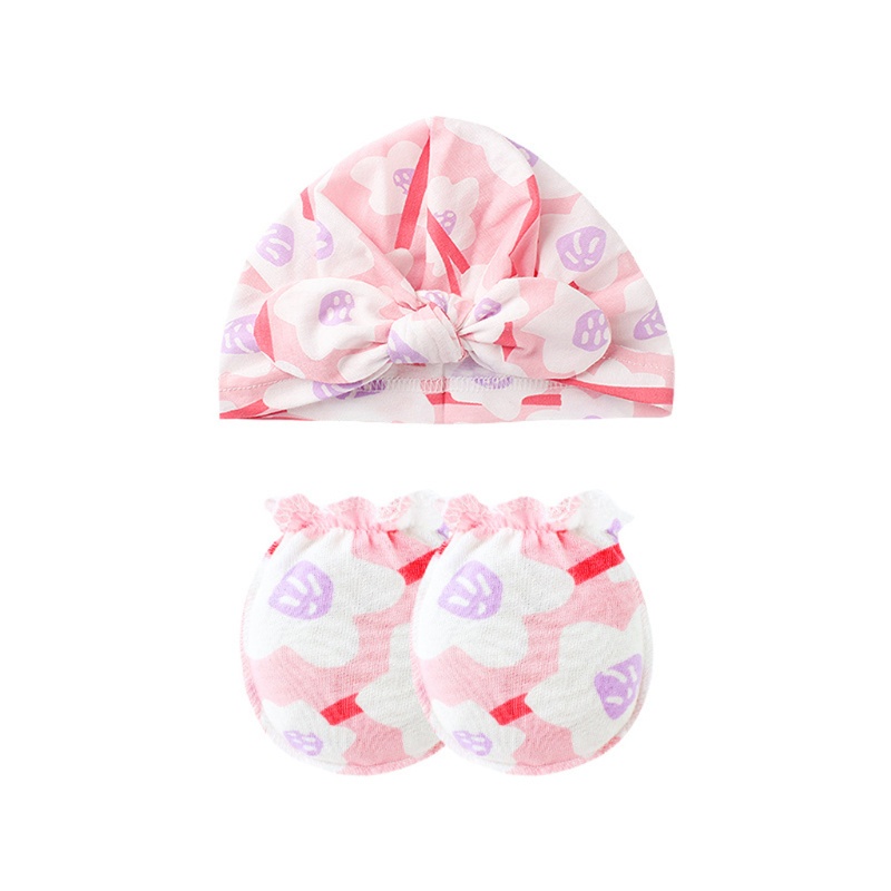Set Găng Tay + Mũ Cotton Bảo Vệ Chống Trầy Xước Dành Cho Bé Sơ Sinh