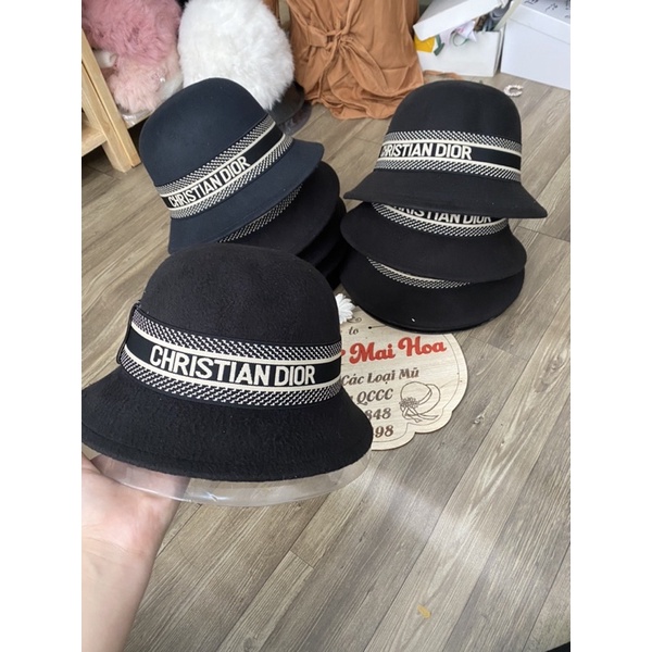 Mũ dạ cụp đai Dior chun nữ màu đen siêu hot