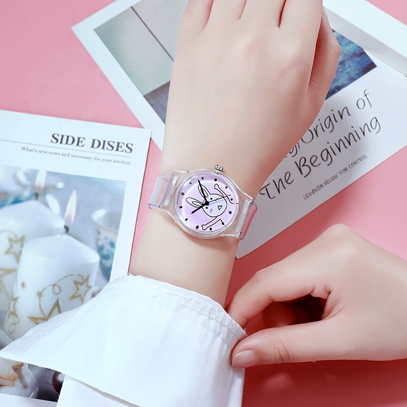 Đồng hồ trong suốt họa tiết chú gấu dễ thương phong cách Hàn Quốc
