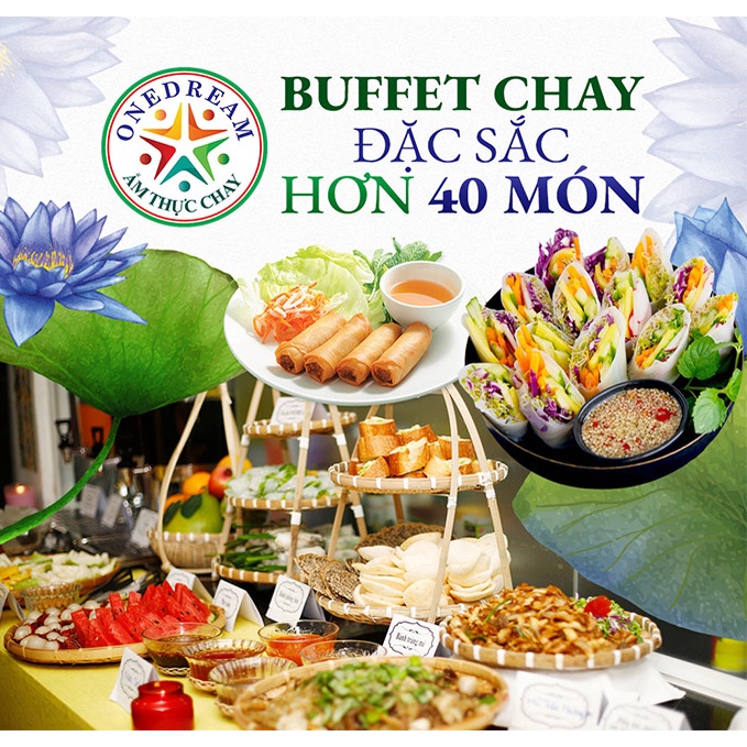 HCM [E-Voucher] OneDream Club - Buffet Chay Gần 50 Món, Free Nước