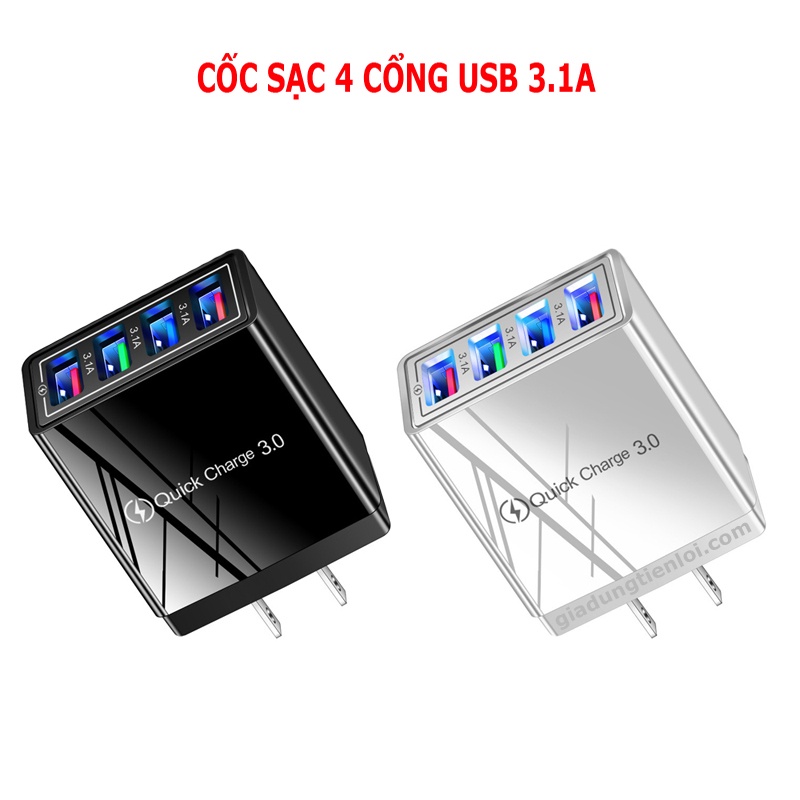 Cốc Sạc 4 cổng USB 5V 3.1A sạc đồng thời đến 4 thiết bị