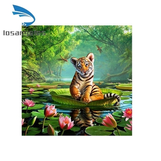 Tranh Con Hổ Và Hoa Sen Kim Cương 5d