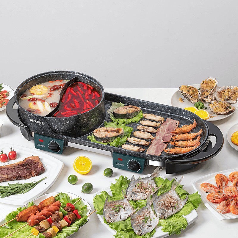 Bếp Nướng Lẩu Đa Năng Không Khói 2in1 JK96, Nồi Lẩu Nướng BBQ Kiểu Dáng Hàn Quốc Bảo Hành 1 Đổi 1