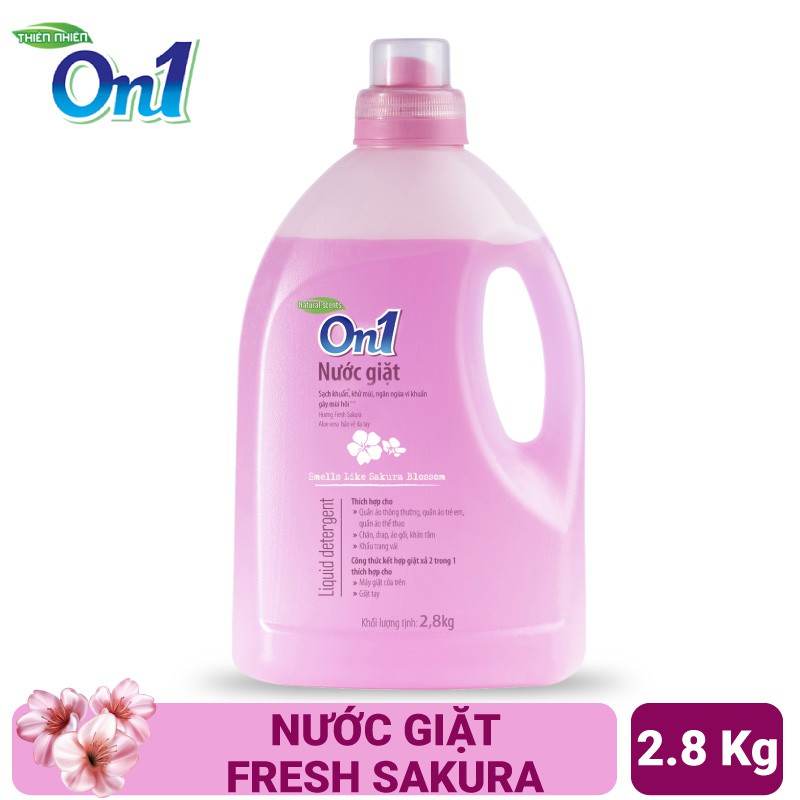 Nước giặt On1 hương Fresh Sakura 2.8Kg - Sạch khuẩn, khử mùi, kết hợp giặt xả 2 trong 1