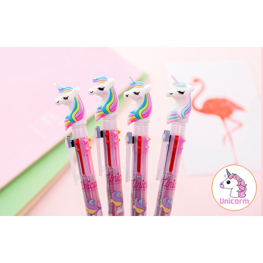 Bút Bi 6 Ngòi Nhiều Màu Sắc Unicorn Siêu Cute