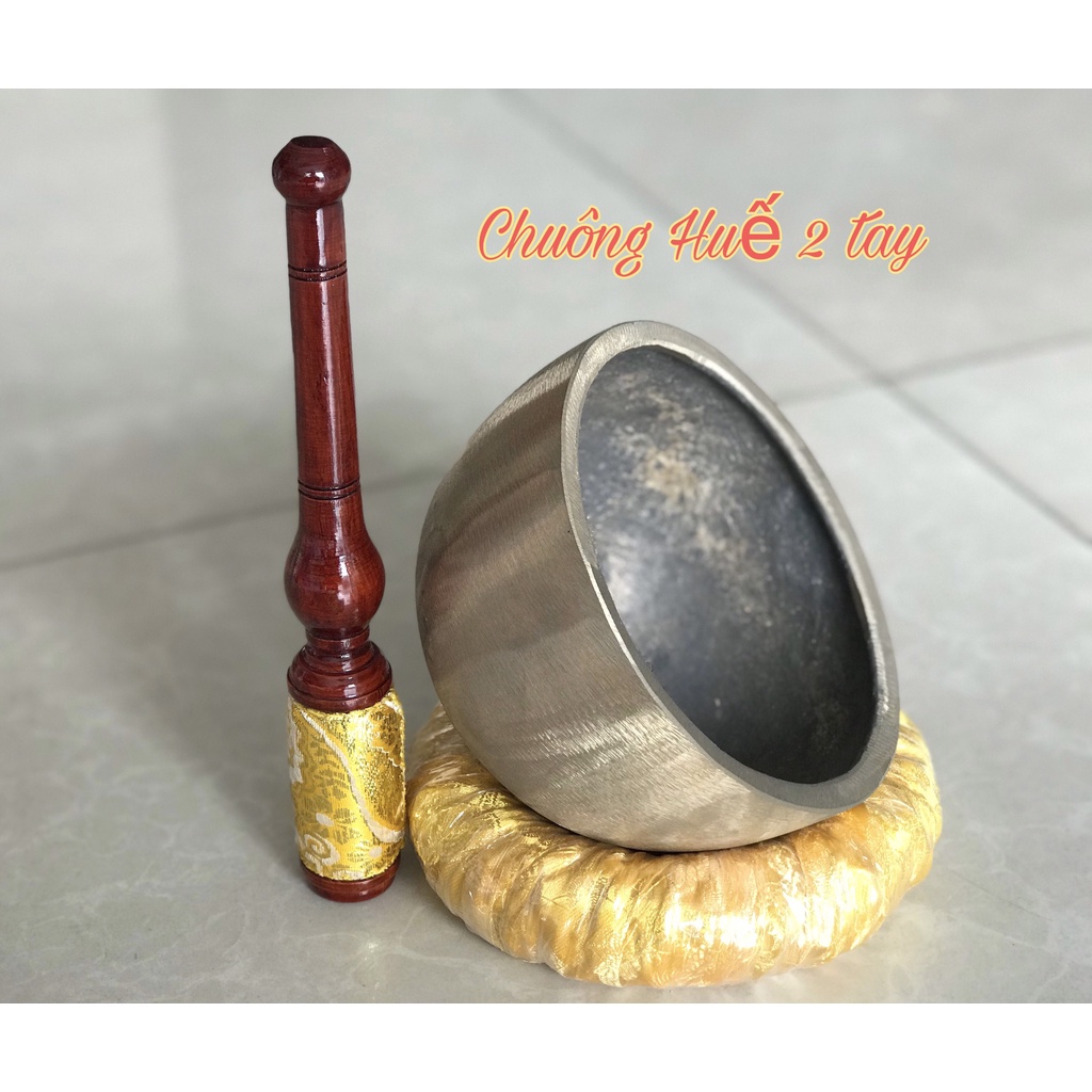 Chuông tụng kinh, chuông chùa đồng đỏ 2 tay huế