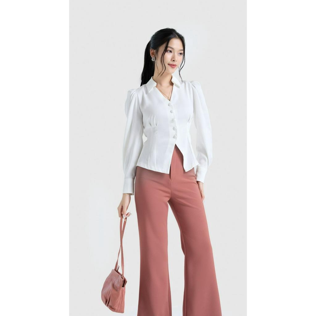 Áo sơ mi dáng peplum tay dài nữ phối nơ phía sau Vella Fashion VA23007