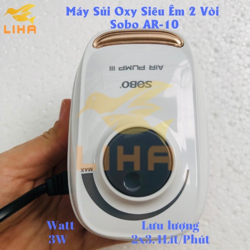 Máy Sủi Oxy 2 Vòi Sobo AR-10  - Máy Oxi Siêu Êm Cho Bể Cá