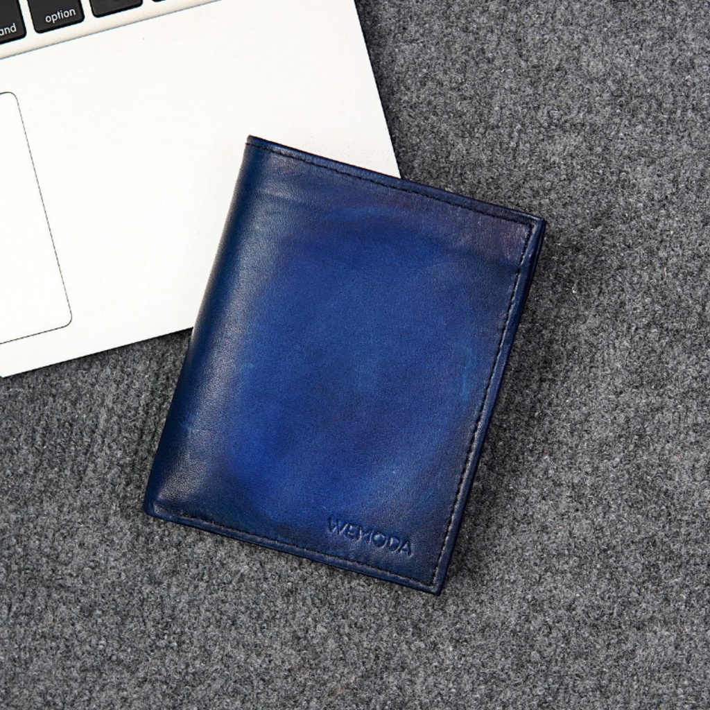 Ví Nam Da Bò WEMODA chuyển màu xanh dương dáng đứng bảo hành 24 tháng