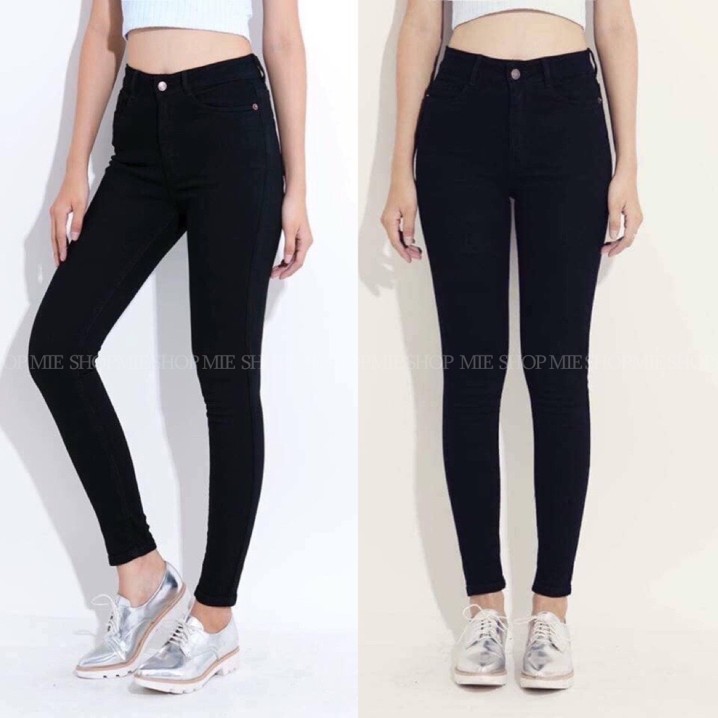 Quần jean nữ đen trơn dáng SKINNY - cạp cao siêu co giãn