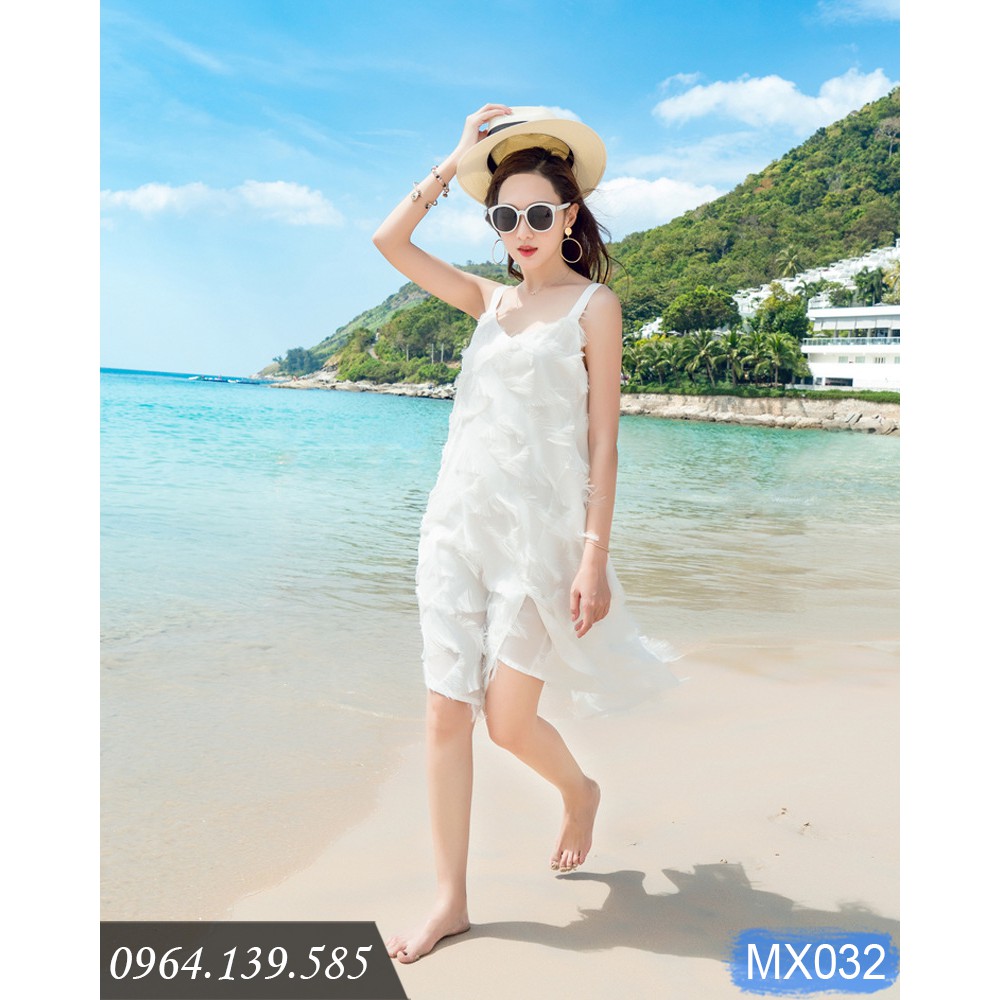 [SALE LẺ SIZE XL] - Đầm đi biển lông vũ trắng nhiều lớp, đẹp độc đáo và riêng biệt | MX032