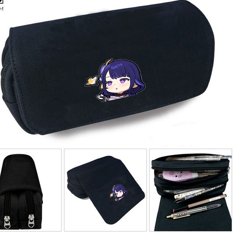Hộp bút vải canvas in hình NHÂN VẬT GENSHIN IMPACT game chibi anime M5 đi học đựng đồ dùng học tập tiện lợi