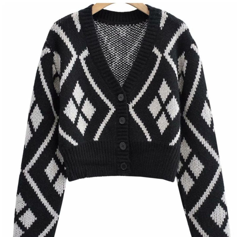 Áo Khoác cardigan Dệt Kim Dáng Ngắn Cổ Chữ V Đính Đá Kiểu retro Thời Trang Thu Đông Cho Nữ