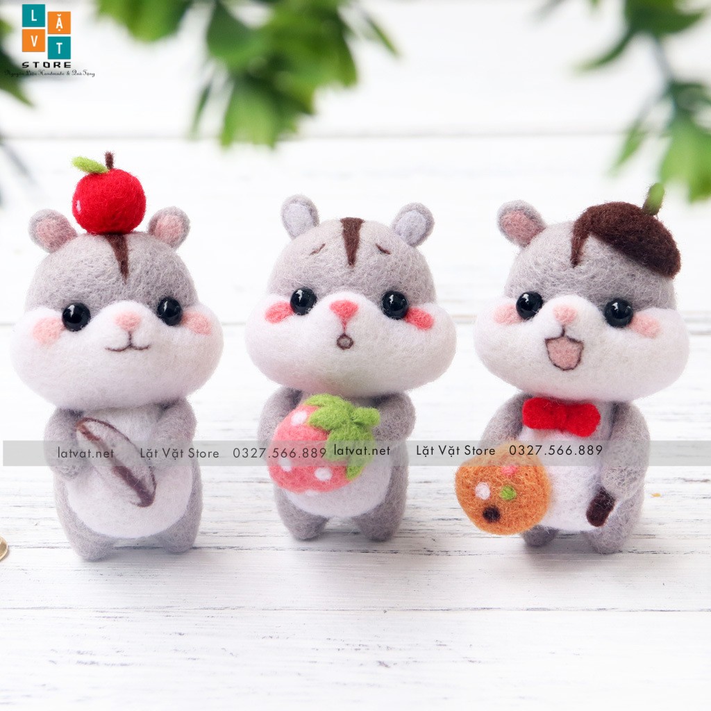 [Có hướng dẫn]  Bộ len chọc Tiểu Đoàn Chuột Hamster dành cho người bắt đầu có hướng dẫn - Needle Felting Hamster