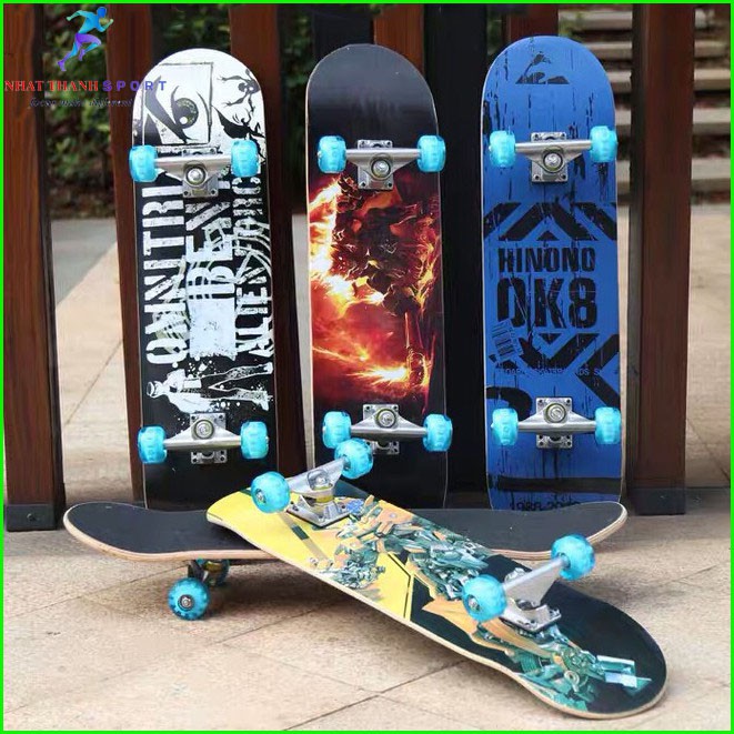 Ván trượt thể thao, ván trượt trẻ em skateboard mặt nhám bánh có đèn flast phát sáng