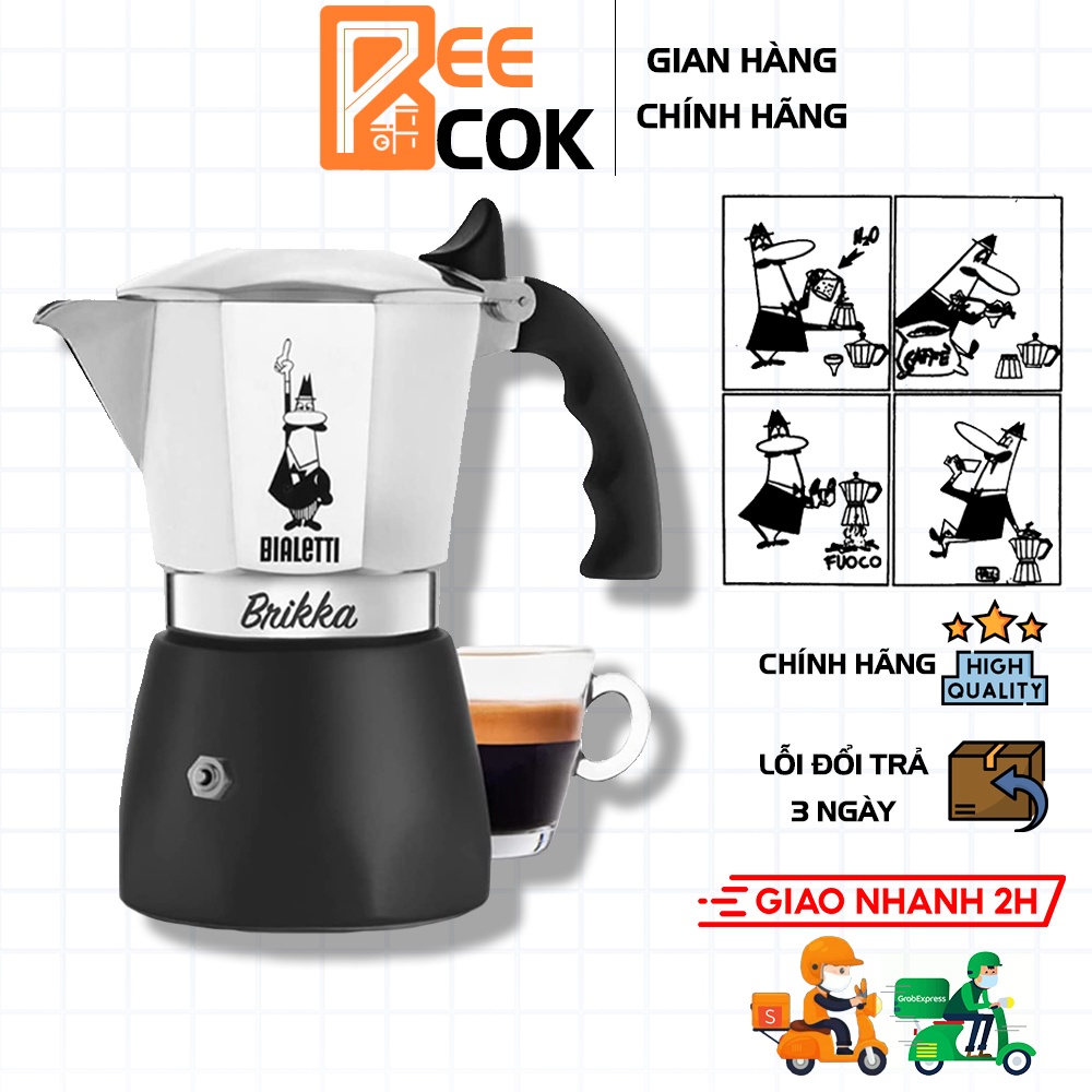 Ấm pha cà phê Bialetti Brikka 4 tách ấm đun bếp gas van áp suất độc quyền