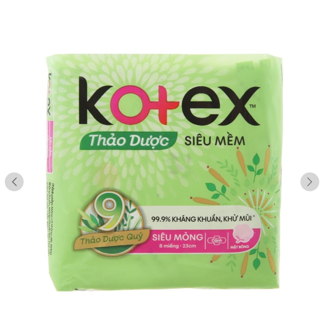 Băng vệ sinh KOTEX thảo dược siêu mềm 23cm 8M sản xuất mới nhất 2020