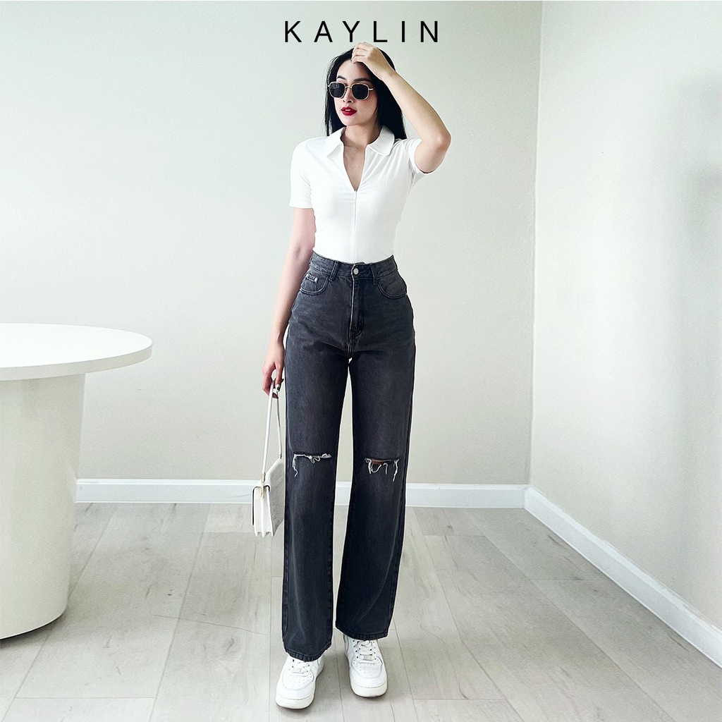 Quần jean suông rách gối N1650 - KAYLIN