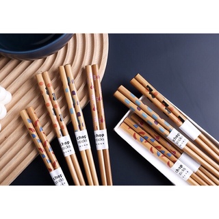 Set 8 đôi đũa gỗ hoạ tiết Nhật Bản
