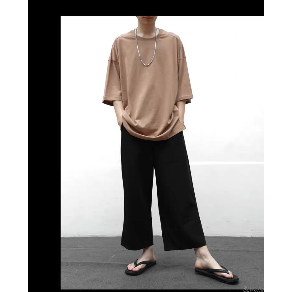 Quần ống rộng nam form dài - Quần culottes nam lưng thun dây rút