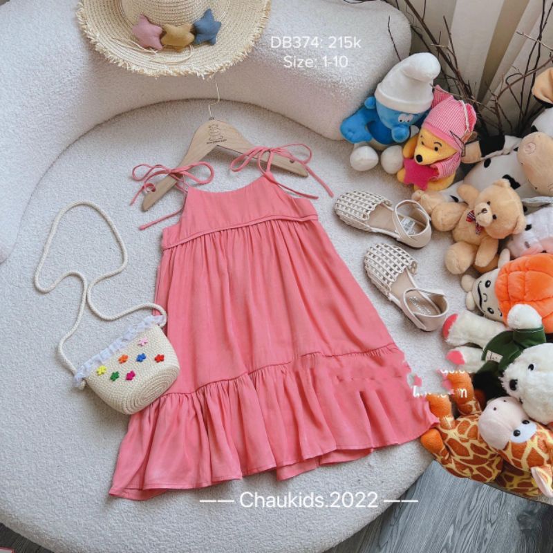 VÁY HAI DÂY THUN COTTON ĐŨI MẶC HÈ CHO BÉ GÁI