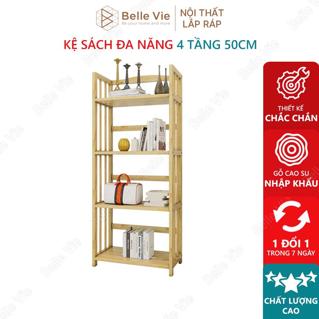 Kệ Sách 4 Tầng BELLEVIE Kệ Gỗ Tự Nhiên Decor Lắp Ráp Đơn Giản Dễ Dàng  Bookshelf 4F Natural  x 50Cm