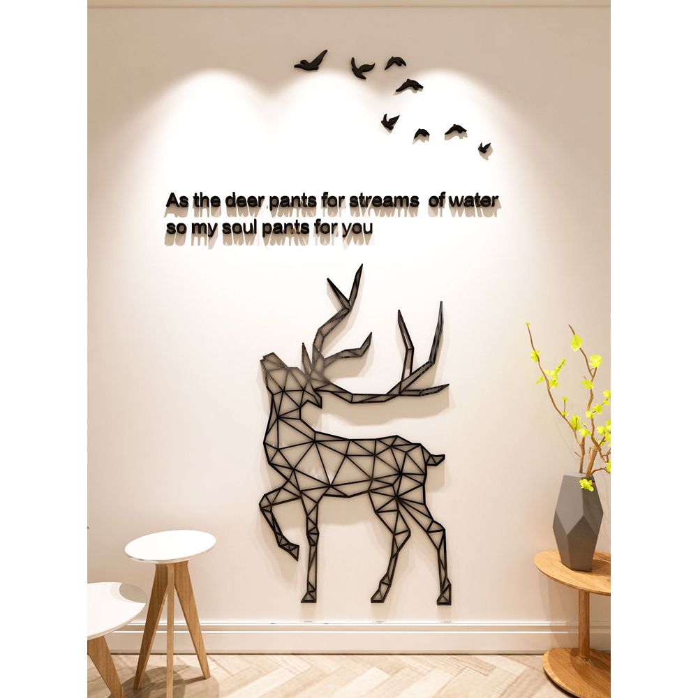 Tranh dán tường mica 3d decor khổ lớn hình hươu phong cách bắc âu hiện đại trang trí phòng khách, Nhiều Size - EPeBen