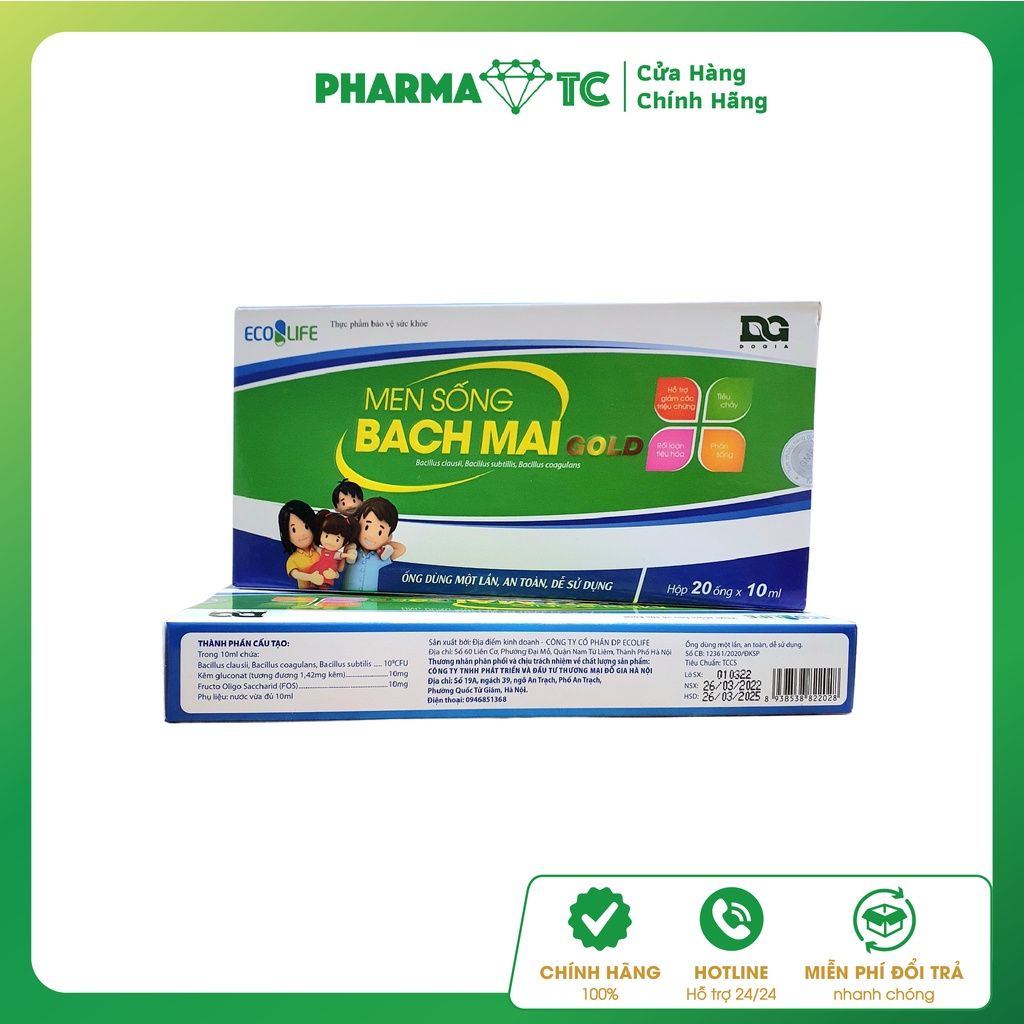 Men sống Bạch Mai Gold, tiêu hóa tốt, tăng đề kháng với Kẽm gluconat - Hộp 20 ống 10ml - PharmaOTC
