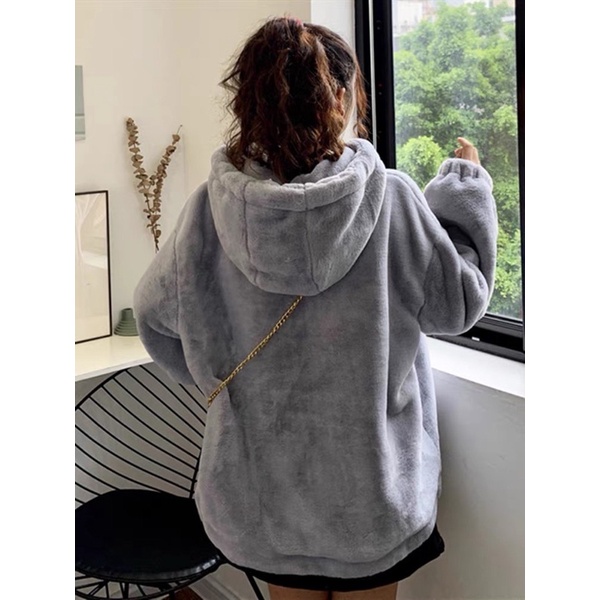 Áo Hoodie Lông Dây Đan Phối Màu 🦋 Áo Khoác Dáng Rộng Kèm Mũ 3 Màu 🦋