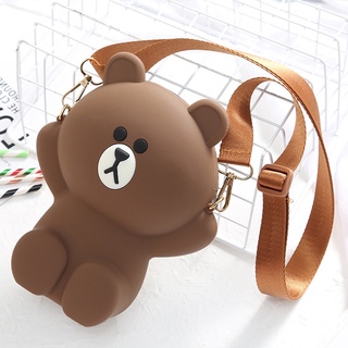 Túi đeo chéo Gấu Brown nâu 1 lớp 2 dây đeo.