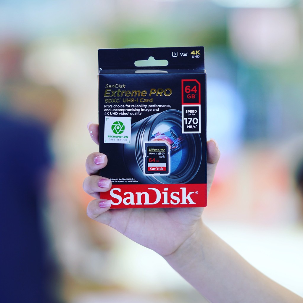 (BH 5 năm ) Thẻ nhớ SDXC SanDisk Extreme Pro 64GB UHS-I U3 4K V30 170MB/s (Đen)