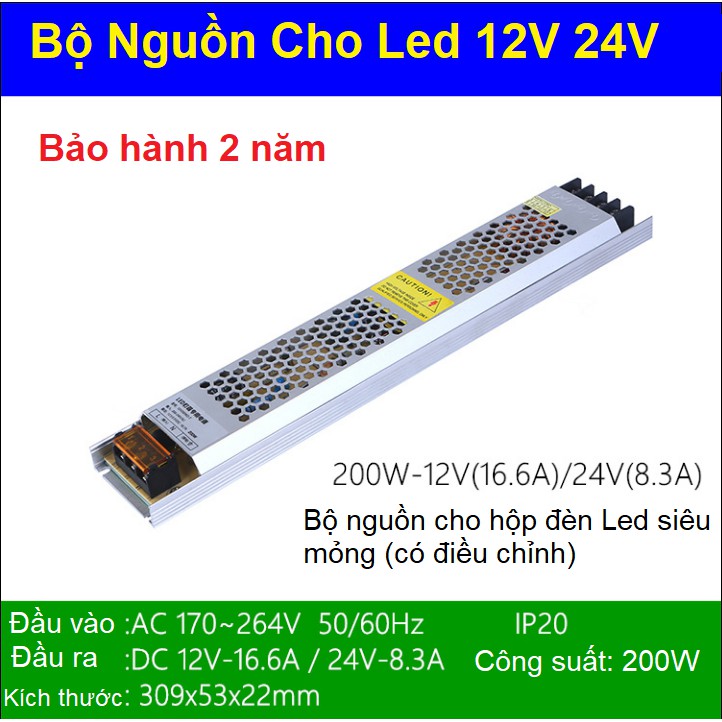 Bộ Nguồn Dài Siêu Mỏng 12V/ 24V 36W-200W Cho Led, Camera