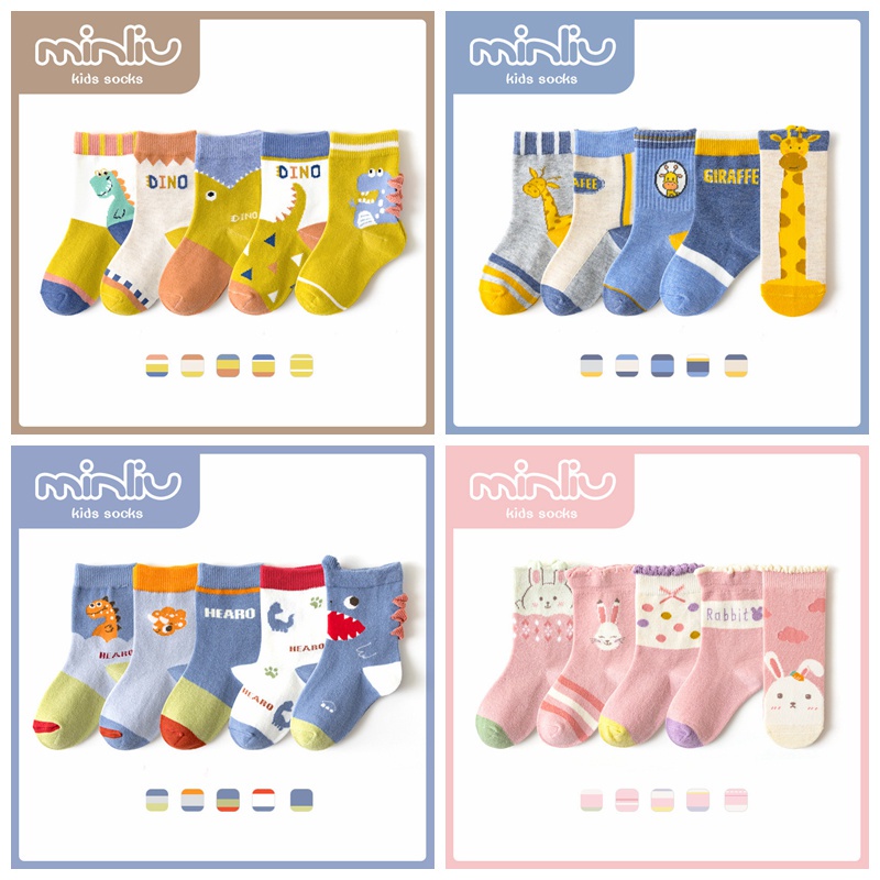 Set 5 đôi tất mềm in hình hoạt hình đáng yêu cho bé