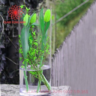 Bình bông thủy tinh trang trí D12x30, Bình cắm hoa thủy tinh trụ, lọ hoa hình trụ, trụ đổ đèn cầy, ống trụ tròn