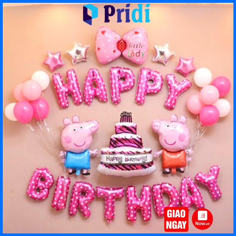 (A01) Set Bóng Trang Trí Sinh Nhật Happy Birthday Heo Peppa - Bóng Bay Trang Trí Sinh Nhật Cho Bé Gái - PRIDI