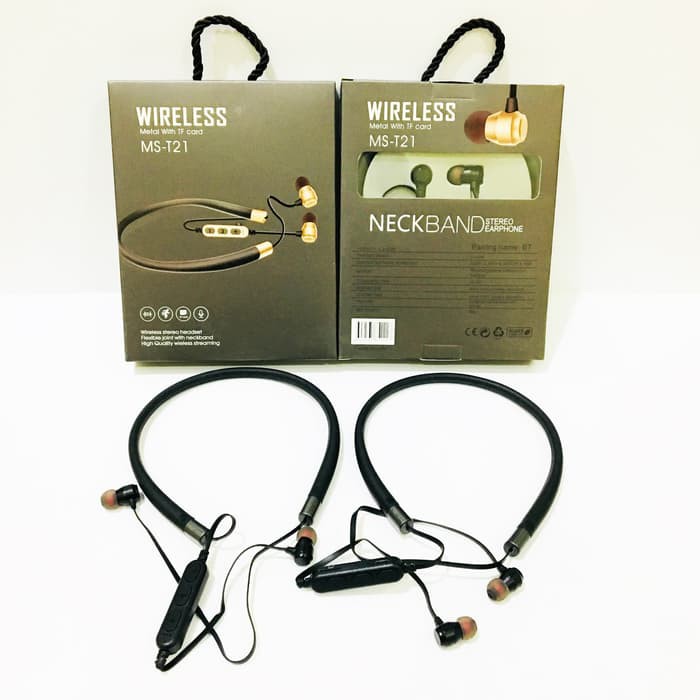 Tai nghe bluetooth NeckBand MS-T21 có khe gắn thẻ nhớ đầu nhôm siêu hay